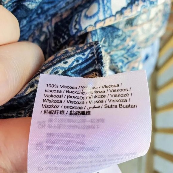 Esprit - Tie Waist Peplum Blouse - Blue and Coral Floral Patterned - Size 6 EUC - Picture 13 of 15